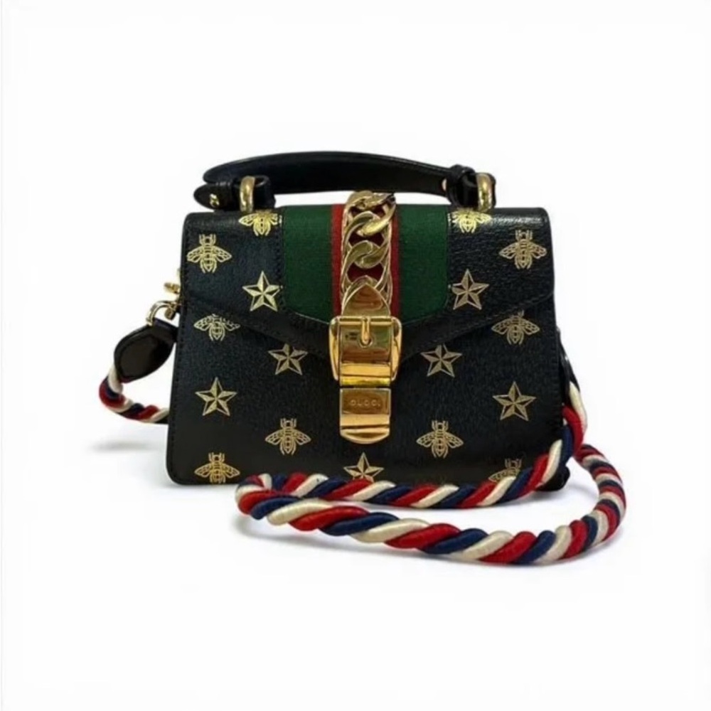 Limited Edition Gucci Sylvie Mini Bee Star Bag with Red and Green Accents